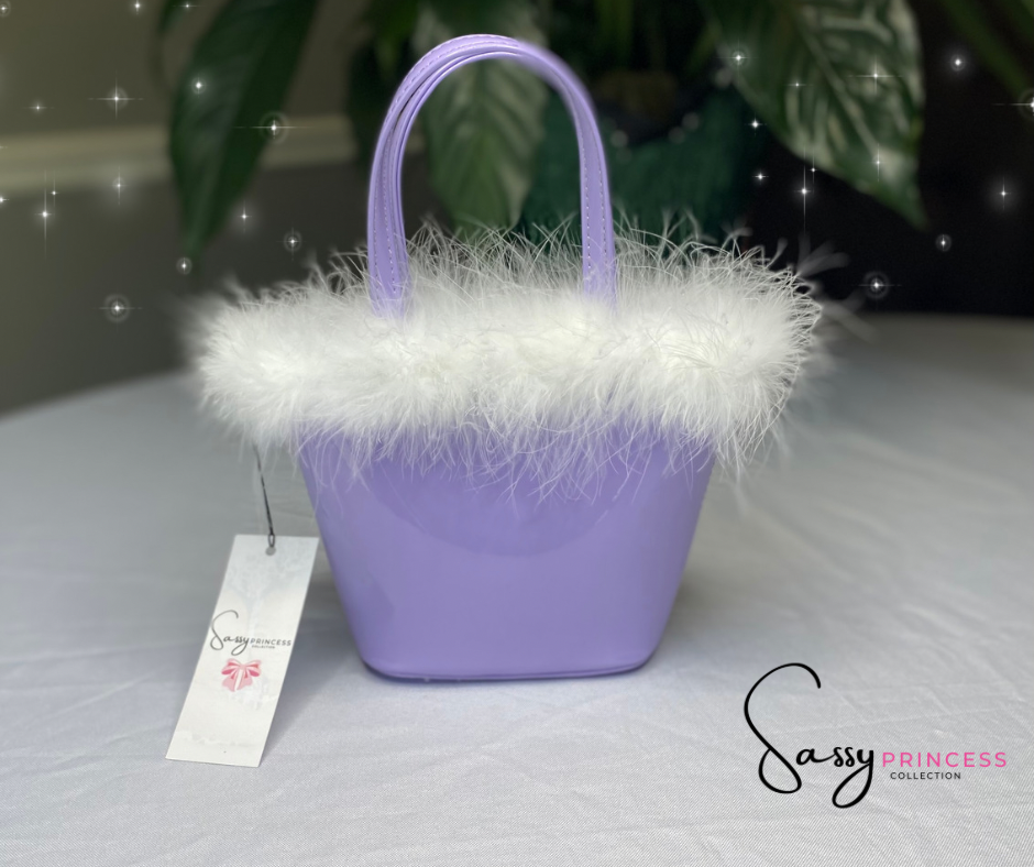 Sassy Lilac Patent Leather Purse with Ostrich Feathers - Sassy Princess Collection