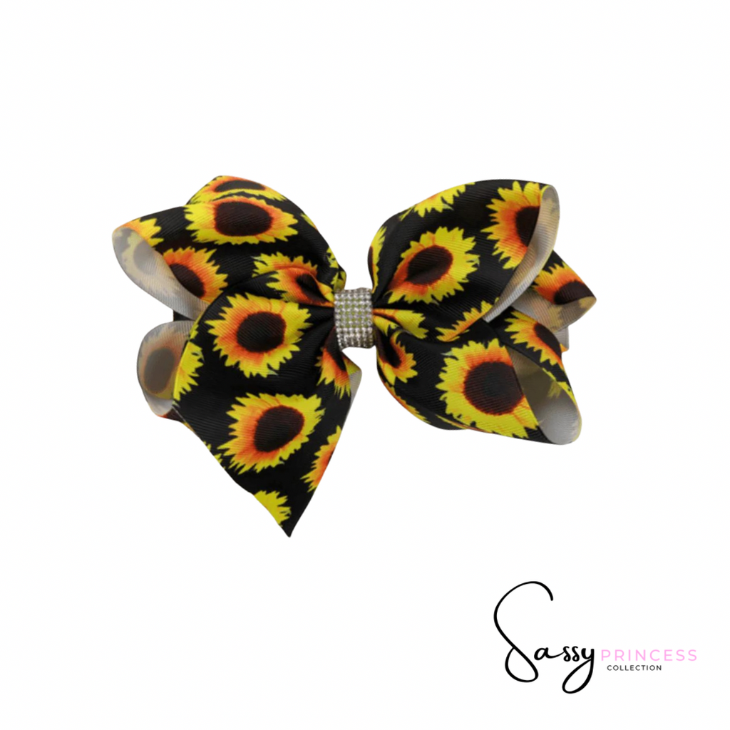 Sunflower Double Stacked Rhinestone Hair Bow - Sassy Princess Collection
