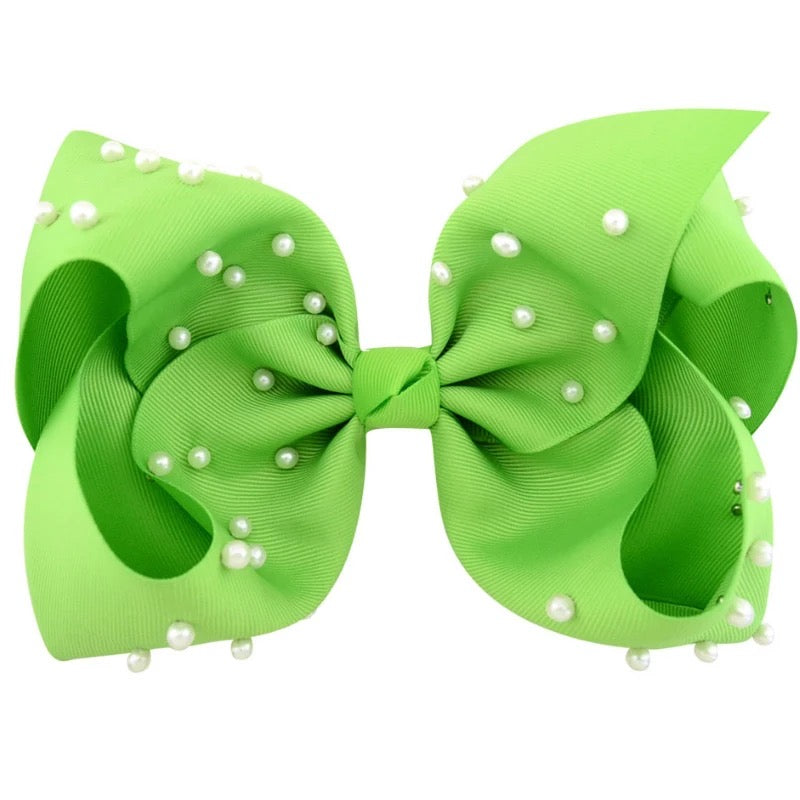 Show Stopper 8" Pearl Statement Bow in Lime Green - Sassy Princess Collection