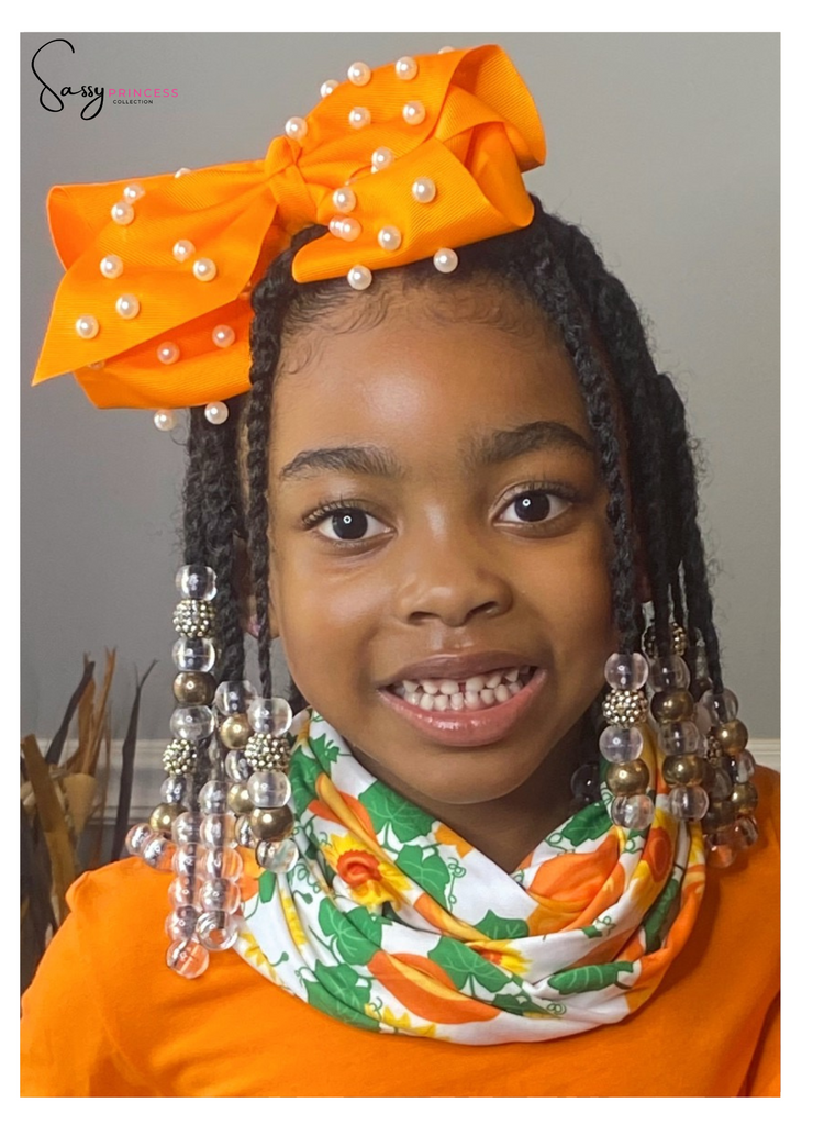 Show Stopper 8" Pearl Statement Bow in Orange - Sassy Princess Collection