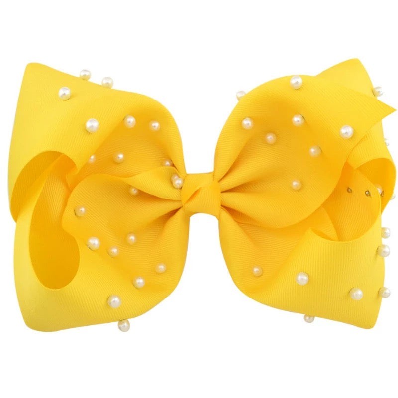 Show Stopper 8" Pearl Statement Bow in Yellow - Sassy Princess Collection